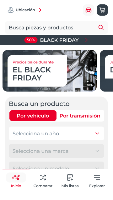 Pantalla principal de PowerMx con promociones, búsqueda de productos y navegación